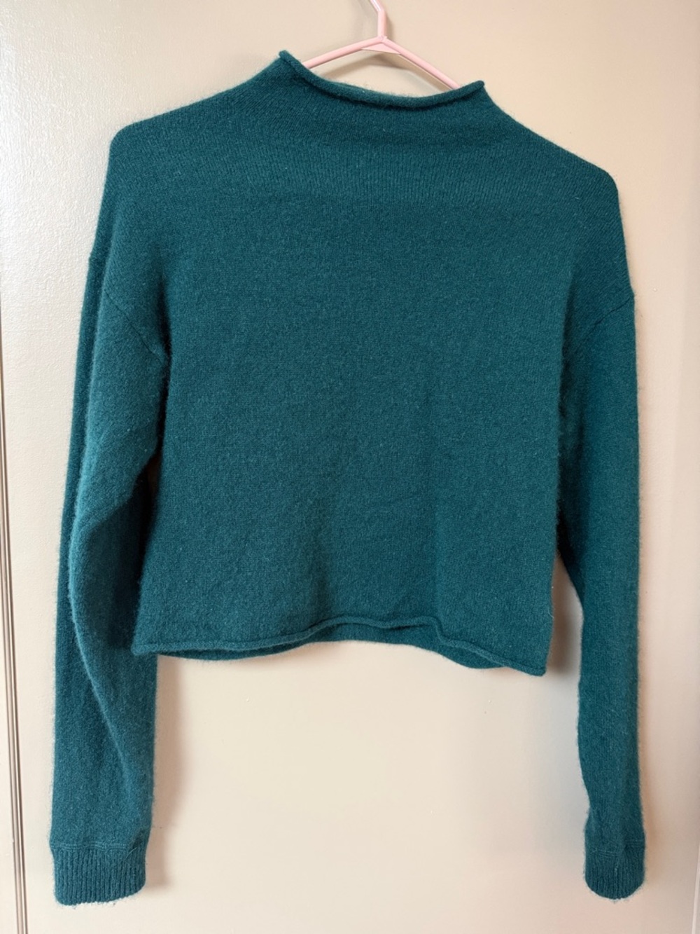 Reformation Teal Green Cropped Turtleneck Sweater